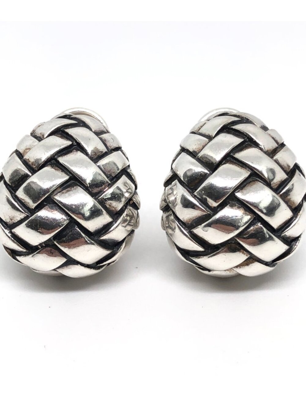 Scott Kay SK Sterling Silver 925 Omega Back Basket Weave Pattern Clip Earrings
